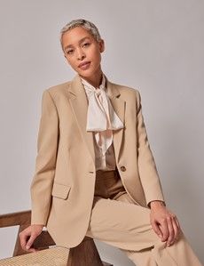 Beige Single Breasted Longline Blazer