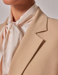 Beige Single Breasted Longline Blazer-preview2