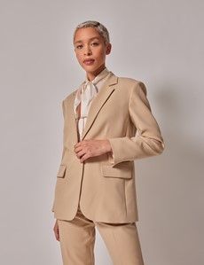 Beige Single Breasted Longline Blazer-preview3