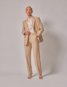 Beige Single Breasted Longline Blazer-preview1