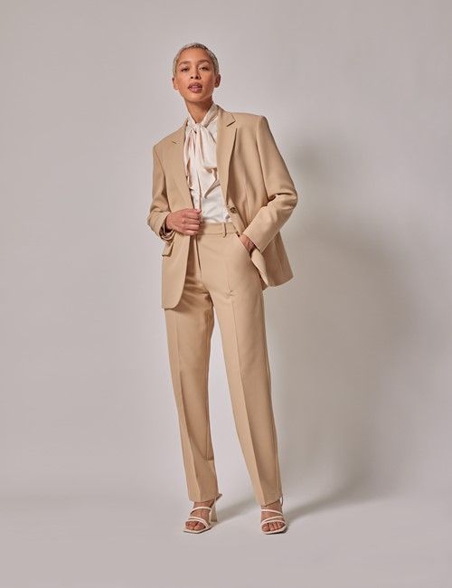 Beige Single Breasted Longline Blazer-preview