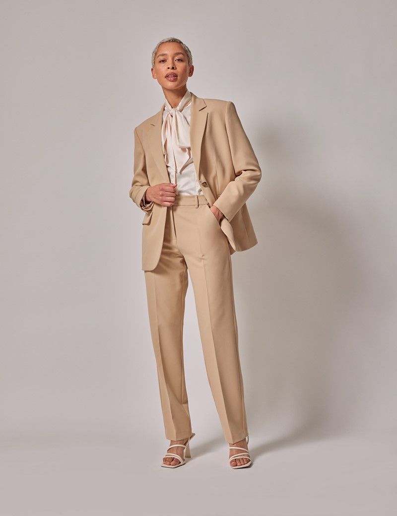 Women s Beige Single Breasted Longline Blazer Hawes Curtis