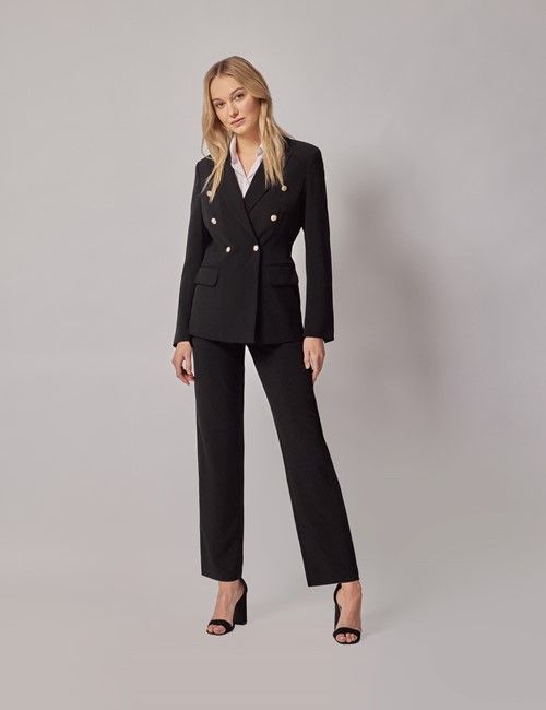 Black Double Breasted Longline Jacket-preview