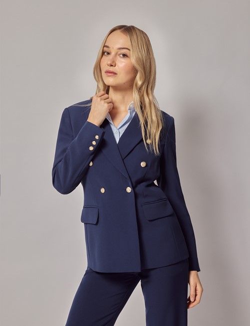 Mid Blue Double Breasted Longline Jacket