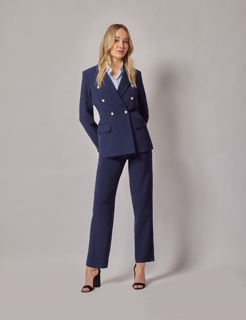 Mid Blue Double Breasted Longline Jacket-preview