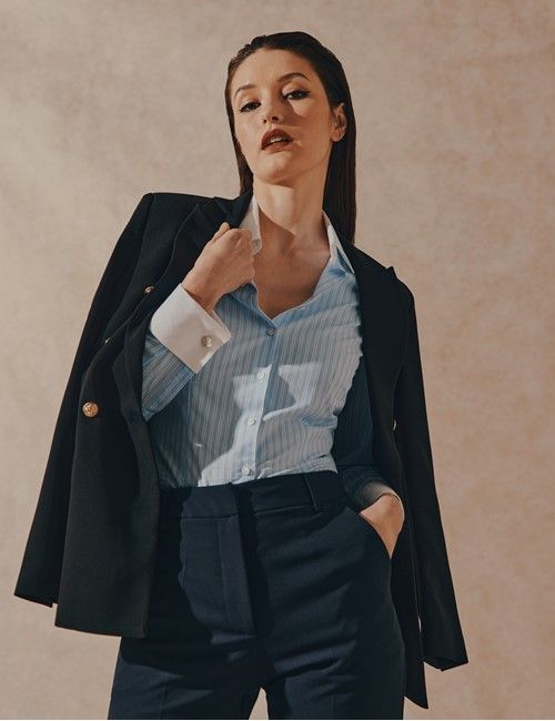 Mid Blue Double Breasted Longline Jacket-preview
