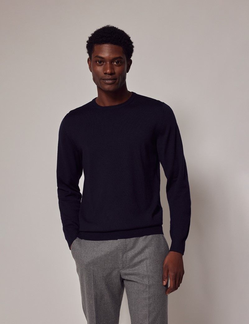 Men’s Navy Merino Wool Crew Neck Jumper