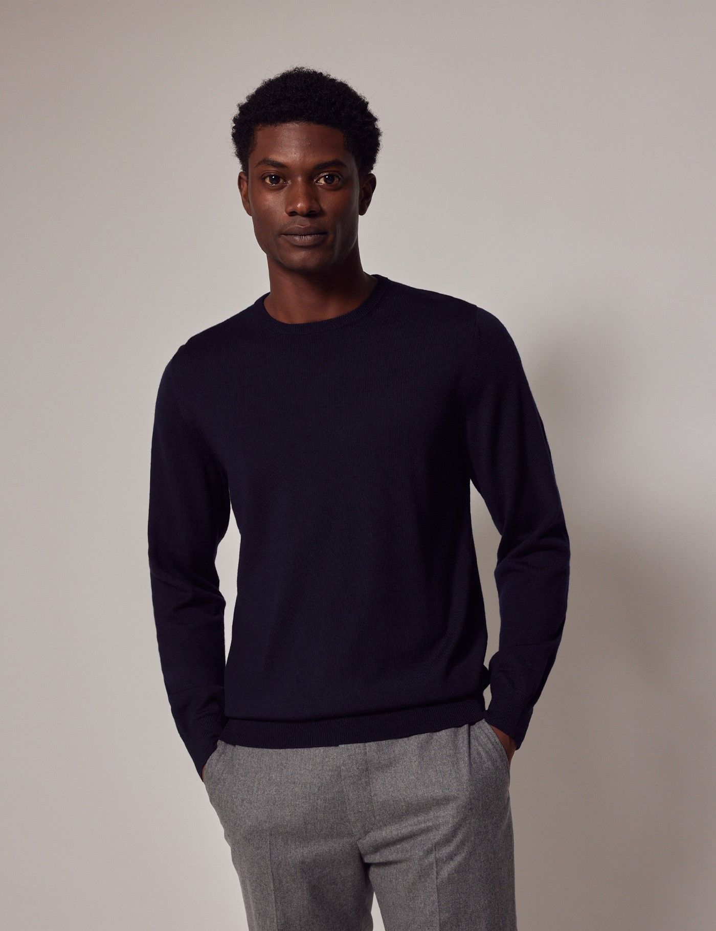 Men’s Navy Merino Wool Crew Neck Jumper