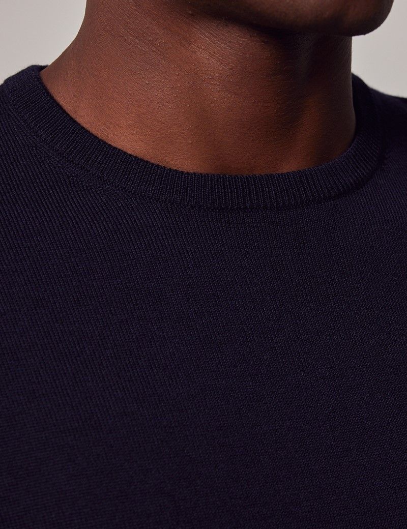 Men’s Navy Merino Wool Crew Neck Jumper