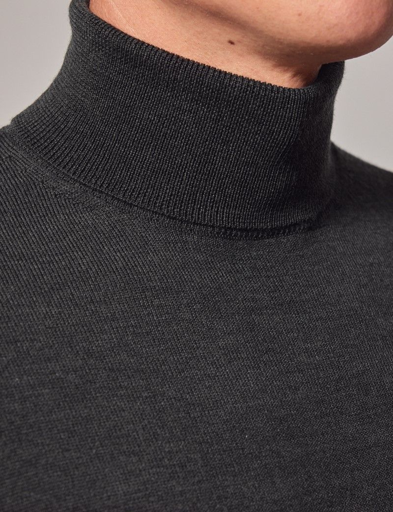 Men's Moss Green Roll Neck Merino Wool Slim Sweater