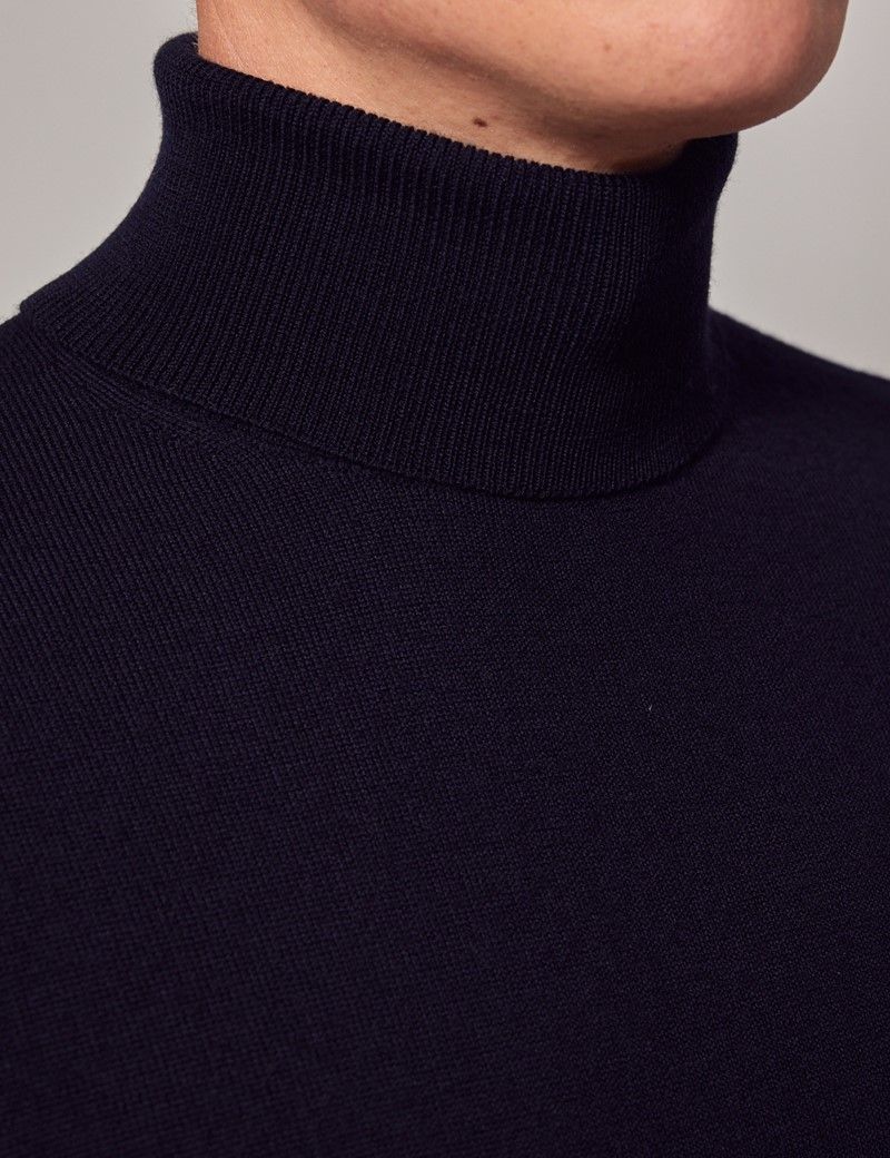 Navy roll neck jumper mens best sale