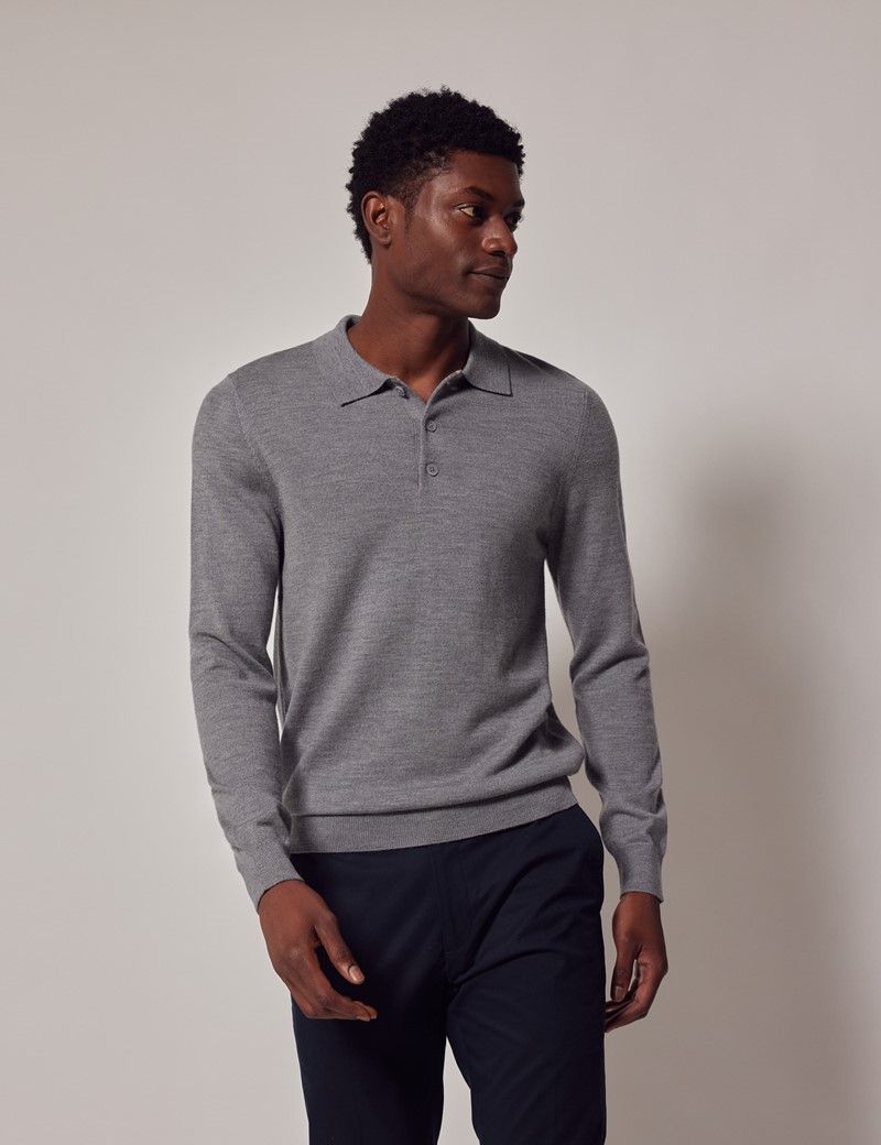 Men’s Grey Polo Neck Merino Wool Jumper