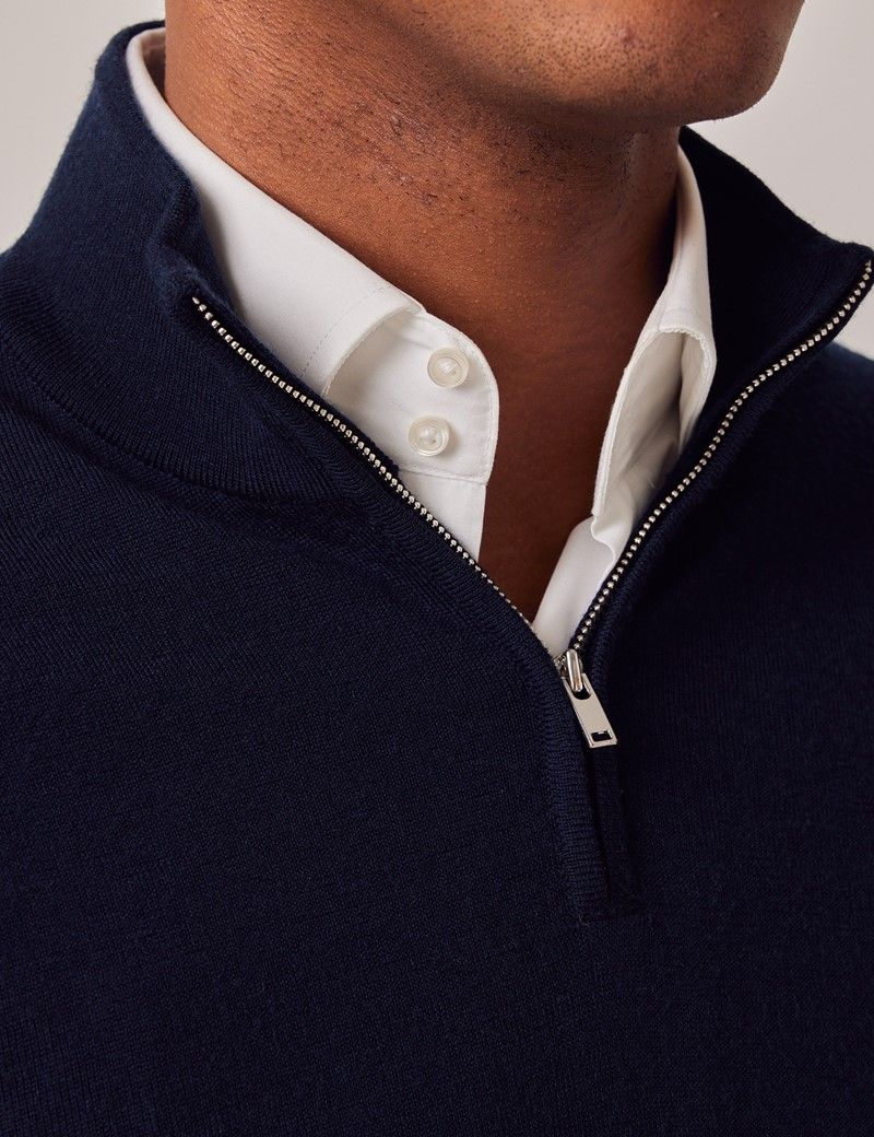 Navy merino wool zip neck jumper 2025