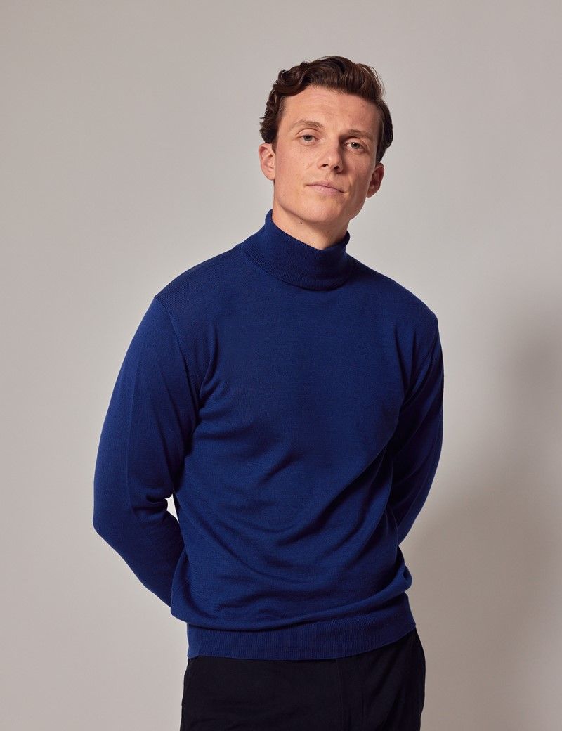 Blue merino wool jumper hotsell