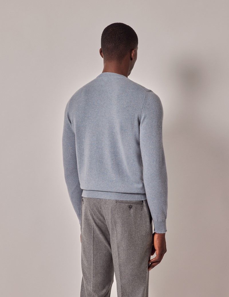 Men's Light Blue Mongolian Cashmere Crew Neck Jumper Hawes & Curtis