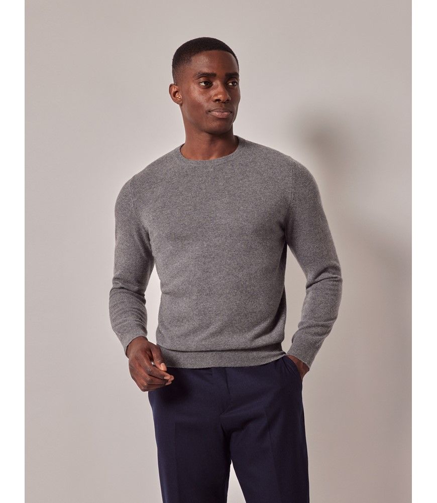 Dark Grey Mongolian Cashmere Crew Neck Jumper
