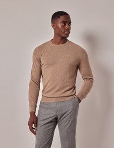 Neutral Mongolian Cashmere Crew Neck Sweater-preview2