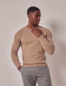 Neutral Mongolian Cashmere Crew Neck Sweater