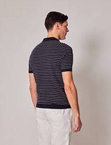 Navy Knitted Stripe Polo-preview4