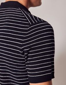 Navy Knitted Stripe Polo-preview2