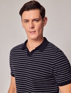 Navy Knitted Stripe Polo-preview3