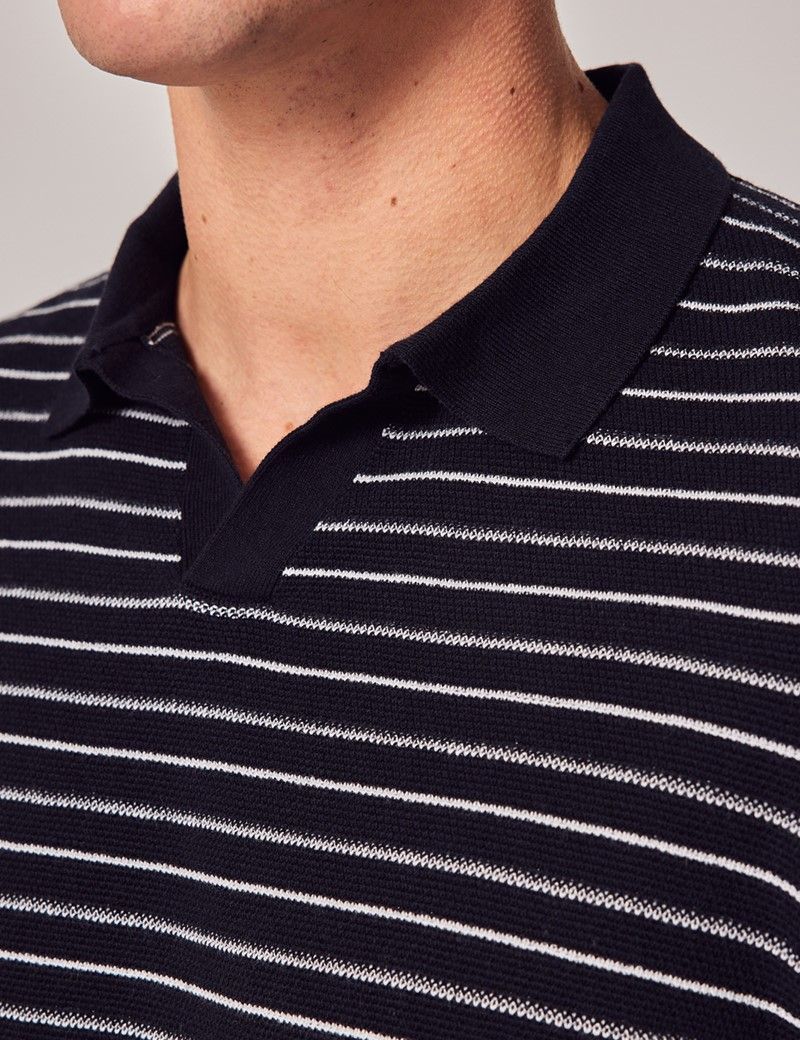 Navy Knitted Stripe Polo | Hawes & Curtis