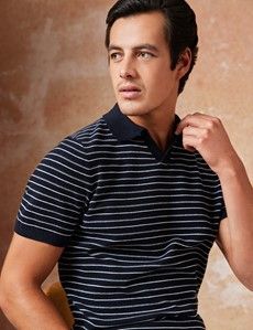 Navy Knitted Stripe Polo-preview6