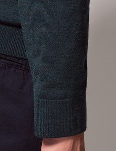 Dark Green V-Neck Merino Sweater - Machine Washable-preview3