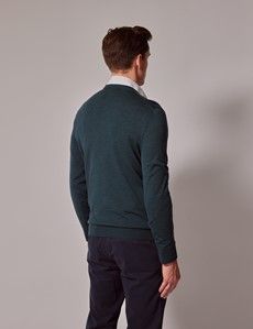 Dark Green V-Neck Merino Sweater - Machine Washable-preview4