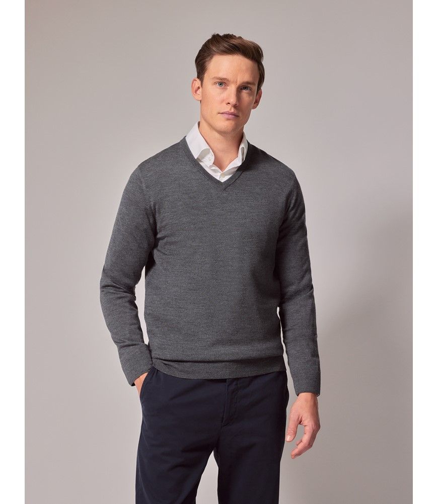 Mens grey v neck jumper best sale