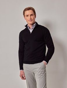 Black Half Zip Merino Jumper - Machine Washable