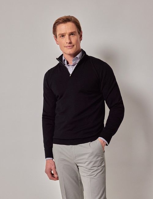 Black Half Zip Merino Sweater - Machine Washable
