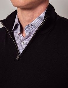 Black Half Zip Merino Jumper - Machine Washable-preview1
