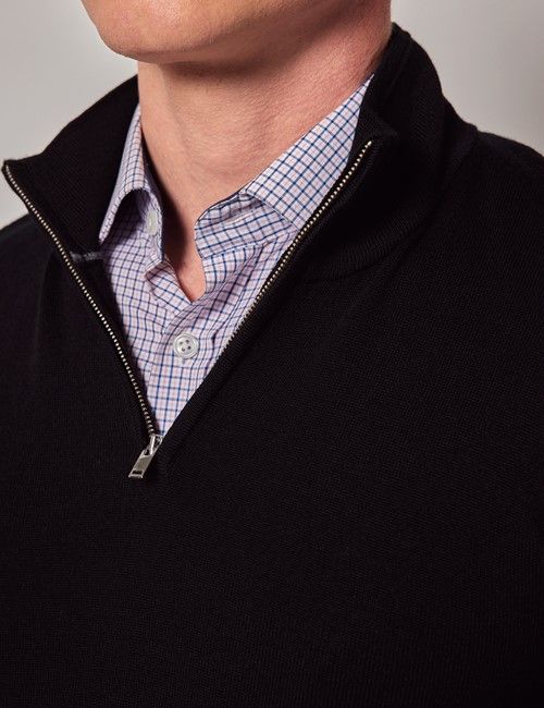 Black Half Zip Merino Sweater - Machine Washable-preview