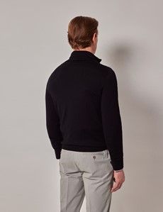Black Half Zip Merino Jumper - Machine Washable-preview2
