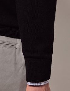 Black Half Zip Merino Jumper - Machine Washable-preview3
