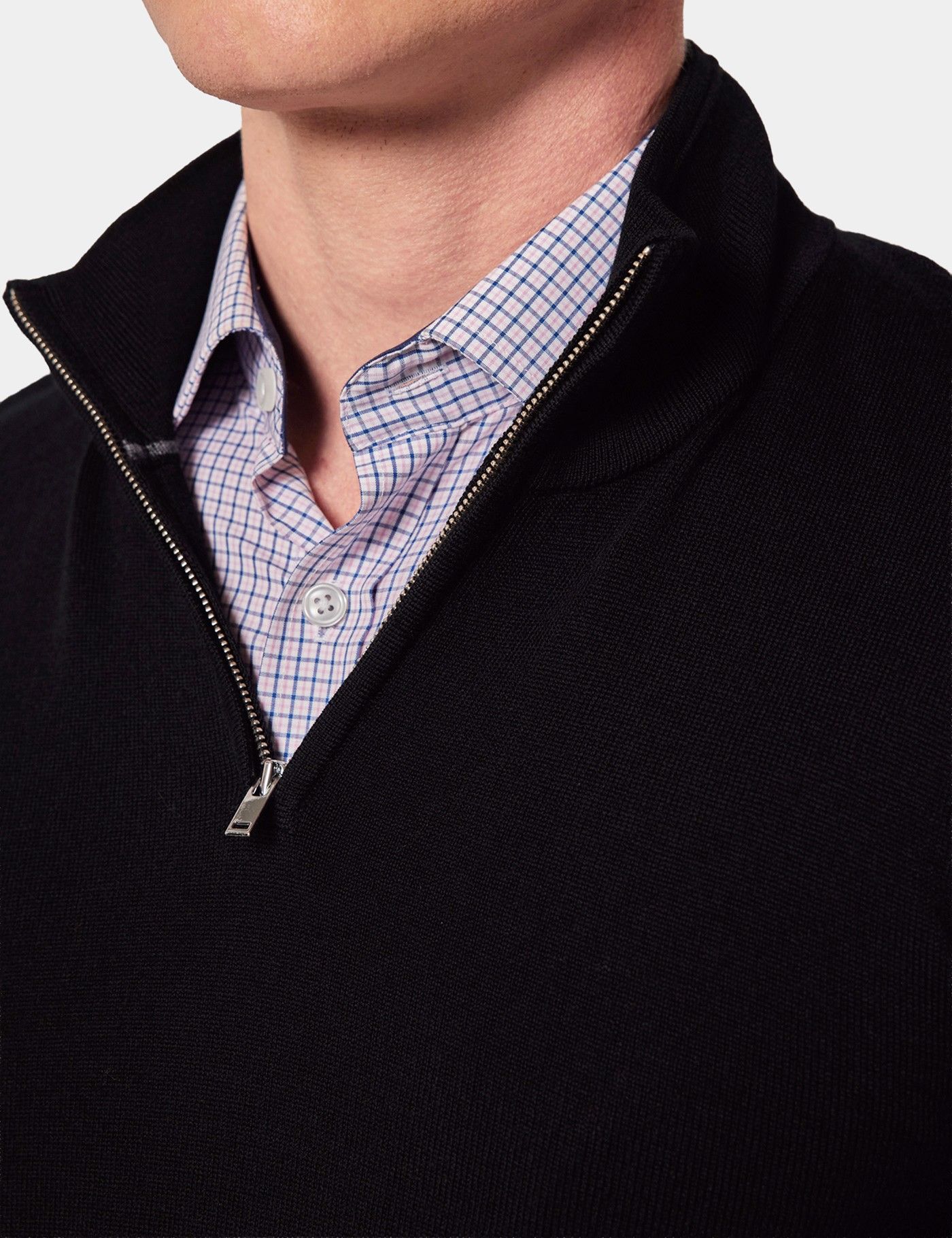 Black Half Zip Merino Sweater - Machine Washable-preview