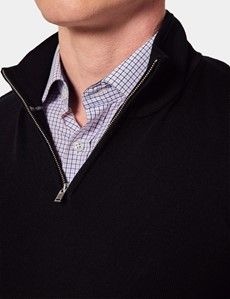 Black Half Zip Merino Sweater - Machine Washable-preview1