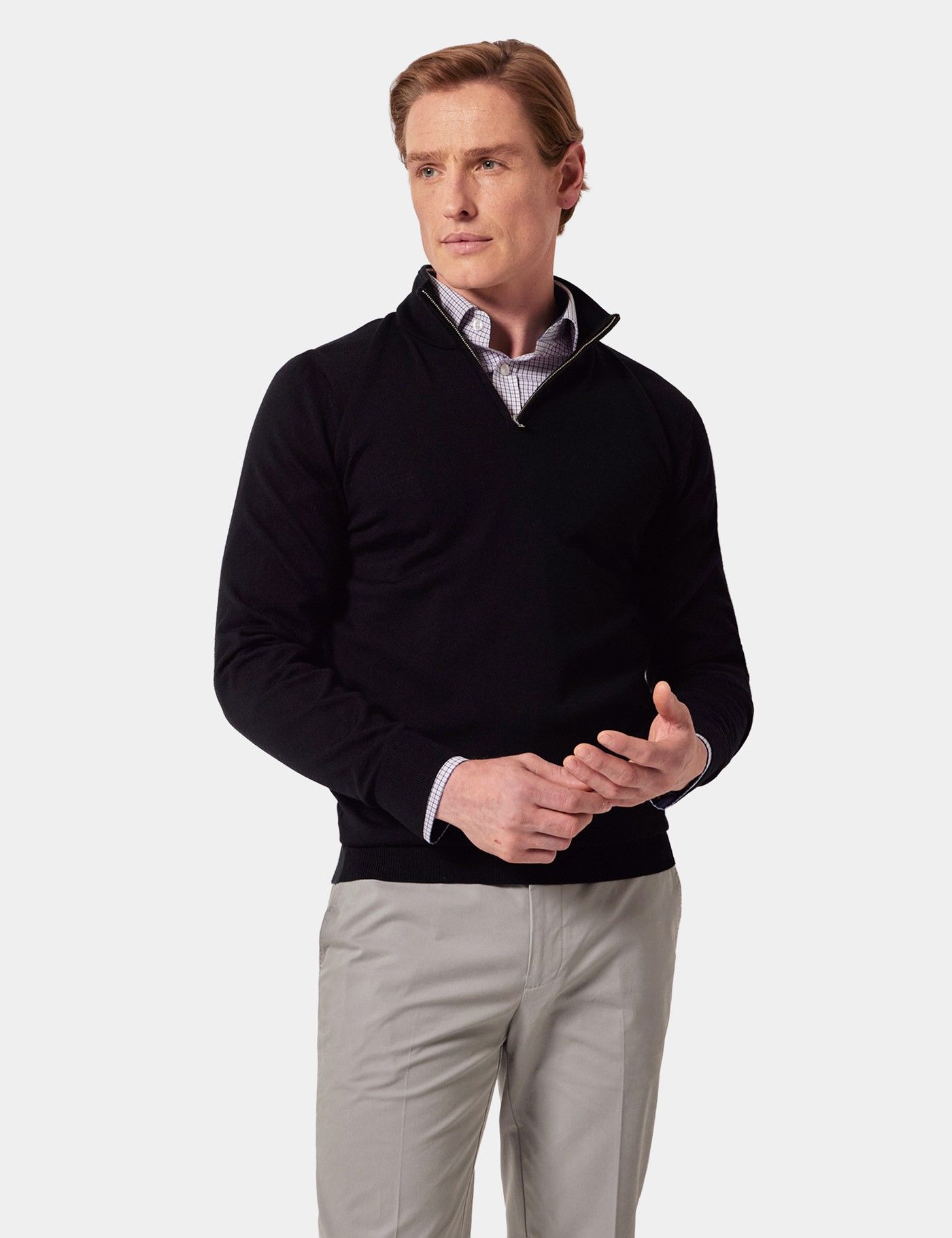 Black Half Zip Merino Sweater - Machine Washable