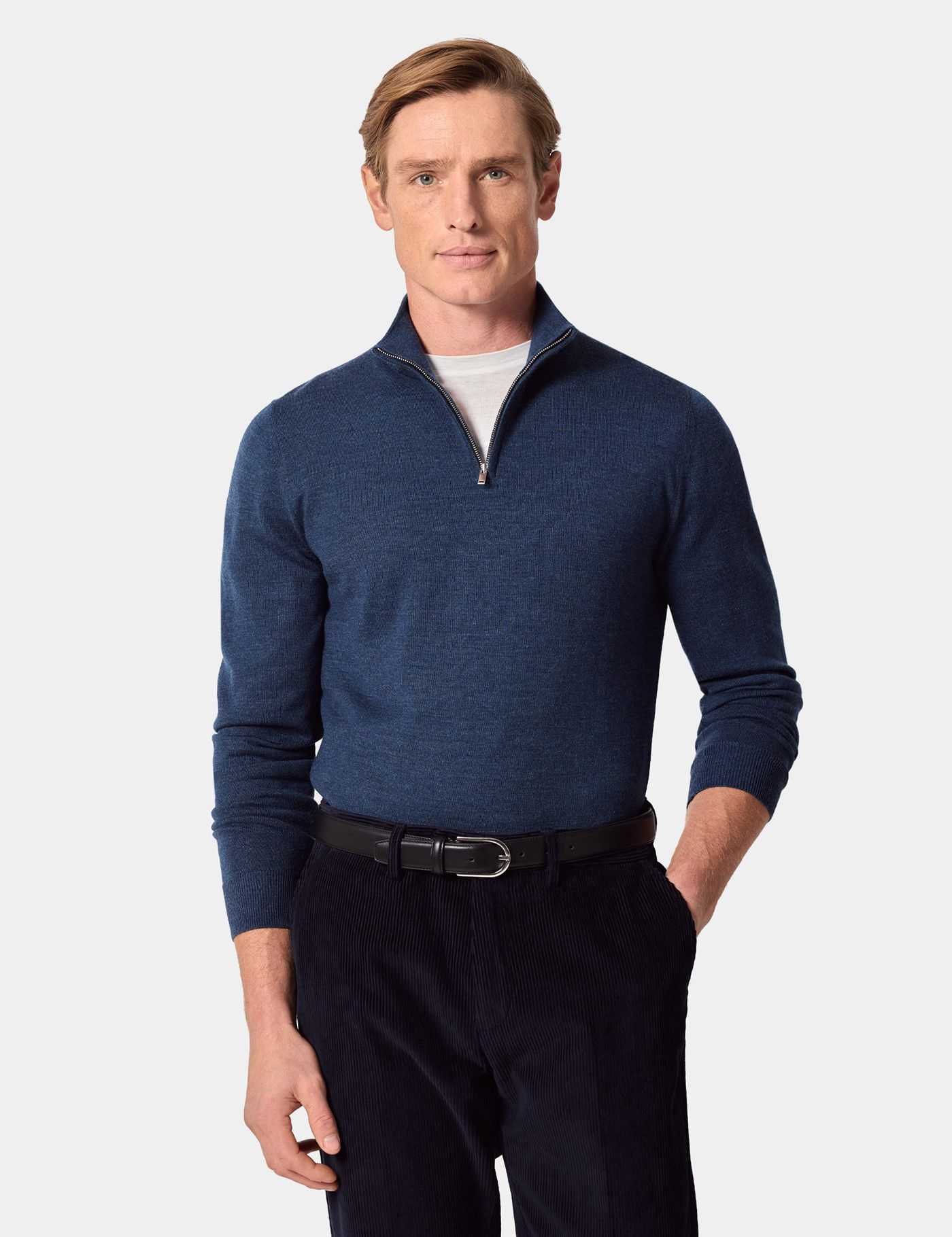 Blue Half Zip Sweater - Machine Washable