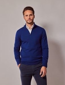 Royal Blue Half Zip Merino Sweater- Machine Washable