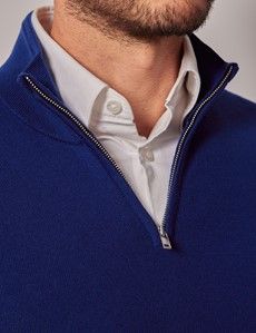 Royal Blue Half Zip Merino Sweater- Machine Washable-preview1