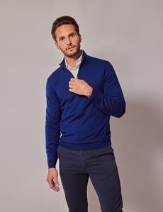 Royal Blue Half Zip Merino Sweater- Machine Washable-preview2