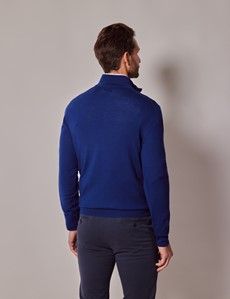 Royal Blue Half Zip Merino Sweater- Machine Washable-preview3