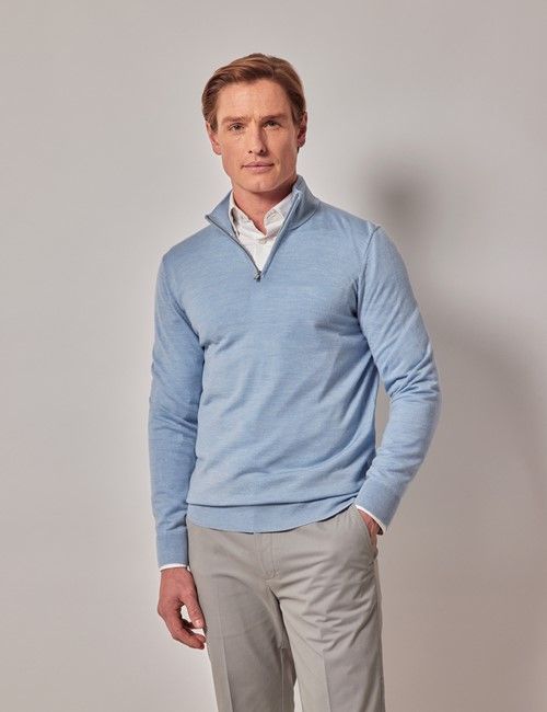 Sky Blue Half Zip Merino Sweater - Machine Washable-preview