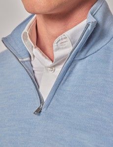 Sky Blue Half Zip Merino Sweater - Machine Washable-preview2