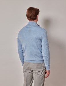 Sky Blue Half Zip Merino Sweater - Machine Washable-preview3