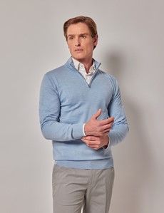 Sky Blue Half Zip Merino Sweater - Machine Washable-preview5