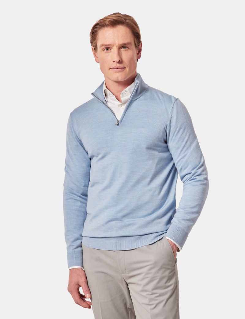 Sky Blue Half Zip Jumper - Machine Washable