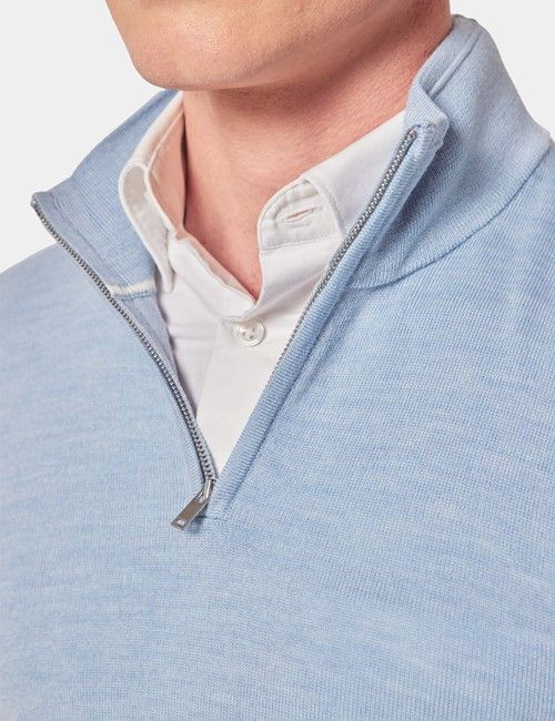 Sky Blue Half Zip Sweater - Machine Washable-preview